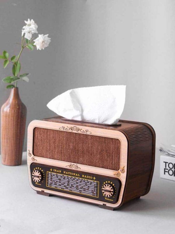 جعبه دستمال کاغذی چوبی طرح رادیو
