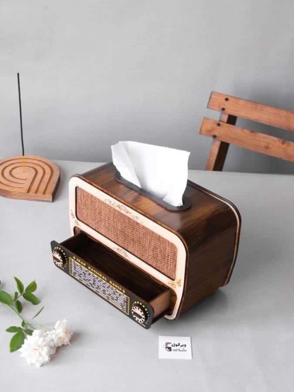 جعبه دستمال کاغذی چوبی طرح رادیو